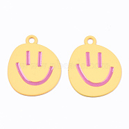 Spray Painted Alloy Pendants,  Cadmium Free & Lead Free, with Enamel, Smiling Face, Gold, 24x19.5x1mm, Hole: 2mm(X-ENAM-S127-025C-RS)
