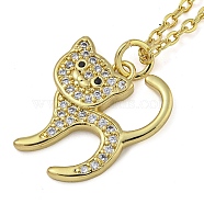 Brass Micro Pave Clear Cubic Zirconia Cat Pendant Necklaces for Women, Golden, 18.31 inch(46.5+5cm), pendant: 28x14.5mm(NJEW-Z042-01G-03)