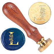 Wax Seal Stamp Set, Golden Tone Sealing Wax Stamp Solid Brass Head, with Retro Wood Handle, for Envelopes Invitations, Gift Card, Letter L, 83x22mm, Stamps: 25x14.5mm(AJEW-WH0208-1007)
