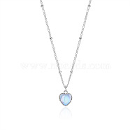 Heart 925 Sterling Silver  Moonstone Pendant Necklaces, Platinum, 15.75 inch(40cm)(LA4251)