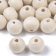 Natural Unfinished Wood Beads, Waxed Wooden Beads, Smooth Surface, Round, Floral White, 10mm, Hole: 2.5mm(WOOD-S651-A10mm-LF)