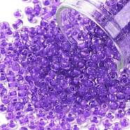 8/0 Glass Seed Beads, Transparent Inside Colours, Round Hole, Round, Blue Violet, 8/0, 3~4x2~3mm, Hole: 0.8mm, about 1666pcs/50g(X-SEED-A014-3mm-135B)