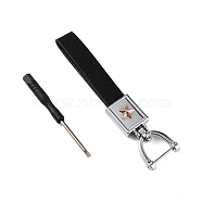 Cowhide Leather Keychains, with Alloy Finding & Screwdriver, Black, 12.7x2.7cm(KEYC-WH0018-52A)
