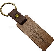 Walnut Wood Keychain, Key Chain Tags, Wood Photo Keychains for DIY Gift, with Alloy Key Ring, Word, 110~115x25~27mm(KEYC-WH0044-003)