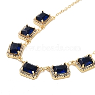 Rack Plating Brass Micro Pave Cubic Zirconia Necklaces, with Rectangle Glass, Cadmium Free & Lead Free, Midnight Blue, 15.55~15.75 inch(395~400mm)(NJEW-M215-03G-01)