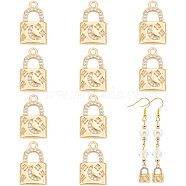 Brass Rhinestone Pendants, Padlock with Moon & Star, Light Gold, 16~16.5x9.5~10x2.7mm, Hole: 1.6mm(FIND-WH0144-27KCG)