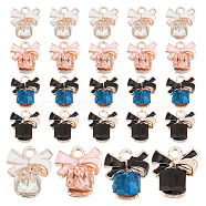 24Pcs 4 Colors Alloy Enamel Pendants, with Rhinestone, Cube & Bowknot, Mixed Color, 14x12.5x9mm, Hole: 2mm, 6pcs/color(ENAM-AR0001-65)