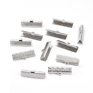 304 Stainless Steel Ribbon Crimp Ends, Stainless Steel Color, 7x20x5.5mm, Hole: 1.5x2.5mm(STAS-L244-51B-P)