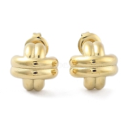 304 Stainless Steel Arch Stud Earrings, Cross, Real 14K Gold Plated, 12x11.5mm(EJEW-P258-31G)