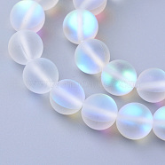 Synthetic Moonstone Beads Strands, Holographic Beads, Dyed, Frosted, Round, Clear, 6mm, Hole: 1mm, about 60~62pcs/strand, 14~15 inch(X-G-R375-6mm-A13)