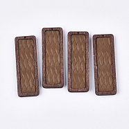 Eco-Friendly Cowhide Leather Big Pendants, with Dyed Wood, Imitation Woven Rattan Pattern, Rectangle, Camel, 56x19x3mm, Hole: 1.2mm(FIND-S301-30A-02)