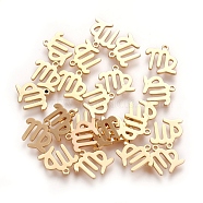 304 Stainless Steel Charms, Constellation/Zodiac Sign, Real 18K Gold Plated, Virgo, 9.7x10x1mm, Hole: 0.8mm(STAS-L227-001I)