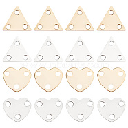 80Pcs 4 Style Brass Chandelier Component Link, Long-Lasting Plated, Triangle and Heart, Golden & Silver, 6~6.5x7~7.5x0.2~0.3mm, Hole: 1~1.2mm, 20pcs/style(KK-BC0009-70)