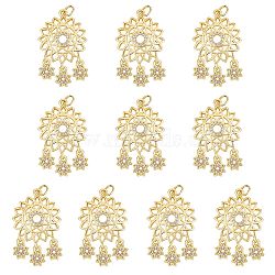 10Pcs Rack Plating Brass Micro Pave Clear Cubic Zirconia Pendants, with Jump Rings, Long-Lasting Plated, Cadmium Free & Lead Free, Flower, Real 18K Gold Plated, 30x18.5x3mm, Hole: 3.2mm(ZIRC-SZ0004-21)