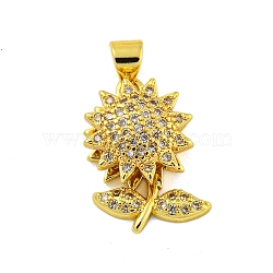 Real 18K Gold Plated Brass Micro Pave Cubic Zirconia Pendants, Sunflower, Clear, 18.5x14.5x6mm, Hole: 3.5x3mm(KK-R159-39G)
