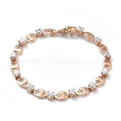 Crystal Cubic Zirconia Tennis Bracelet, Ion Plating(IP) 304 Stainless Steel Oval with Moon and Star Link Chains Bracelet for Women, Rose Gold, 7-5/8 inch(19.5cm)(BJEW-E108-01RG)