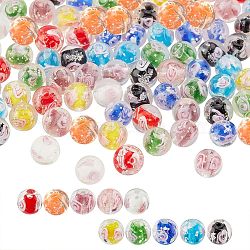 100Pcs 10 Colors Handmade Luminous Inner Flower Lampwork Beads, Round, Mixed Color, 9~10mm, Hole: 1~2mm, 10pcs/color(LAMP-OC0001-57)