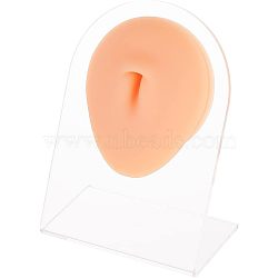 Soft Silicone Belly Button Flexible Model Body Part Displays with Acrylic Stands, Jewelry Display Teaching Tools for Piercing Suture Acupuncture Practice, Saddle Brown, Stand: 5.05x8x10.5cm, Silicone Belly Button: 7.2x6x1.9cm(ODIS-WH0002-21)