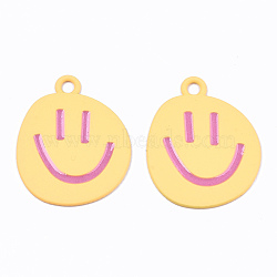 Spray Painted Alloy Pendants,  Cadmium Free & Lead Free, with Enamel, Smiling Face, Gold, 24x19.5x1mm, Hole: 2mm(X-ENAM-S127-025C-RS)