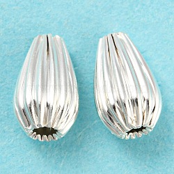 Eco-friendly Brass Beads, Cadmium Free & Lead Free, Long-Lasting Plated, Corrugated Teardrop, 925 Sterling Silver Plated, 8x5mm, Hole: 1.2mm(KK-M257-20S)