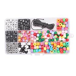 DIY Jewelry Set Making, Bracelet with Plated & Initial & Opaque & Transparent & Acrylic Beads and Braided Korean Waxed Polyester Cords, Mixed Color, 500Pcs/Box(DIY-YW0002-12)