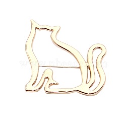 Cat Outline Alloy Brooch, Hollow Kitten Badge for Clothes Backpack, Golden, 45x45mm(PW-WG63C11-01)