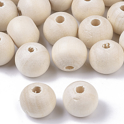 Perles en bois naturel non fini, perles en bois ciré, surface lisse, ronde, floral blanc, 10mm, Trou: 2.5mm(WOOD-S651-A10mm-LF)