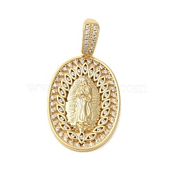 Rack Plating Brass Micro Pave Clear Cubic Zirconia Pendants, Cadmium Free & Lead Free, Long-Lasting Plated, Oval, Real 18K Gold Plated, Virgin Mary, Human, 50x26x3mm, Hole: 6x11mm(KK-C067-09G-03)