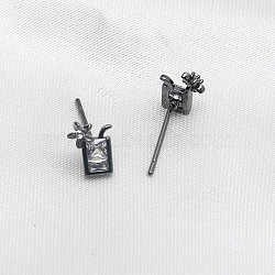 Brass Micro Pave Clear Cubic Zirconia Drink Head Pins, for Baroque Pearl Making, Gunmetal, 15x6mm(BAPE-PW0002-23B-03)