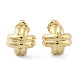 304 Stainless Steel Arch Stud Earrings, Cross, Real 14K Gold Plated, 12x11.5mm(EJEW-P258-31G)
