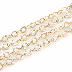 3.28 Feet Brass Cable Chains, Soldered, Flat Oval, Real 18K Gold Plated, Lead Free & Nickel Free, 3.5x3x0.4mm(X-CHC-S003-08G)
