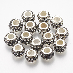 Handmade Polymer Clay Rhinestone European Beads, with Silver Tone CCB Plastic Cores, Large Hole Beads, Rondelle, Crystal, 11x7.5mm, Hole: 5mm(RB-S049-03S)