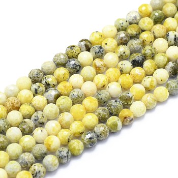 Natural Yellow Turquoise(Jasper) Beads Strands, Round, Faceted(128 Facets), 6mm, Hole: 0.8mm, about 64pcs/strand, 15.35 inch(39cm)