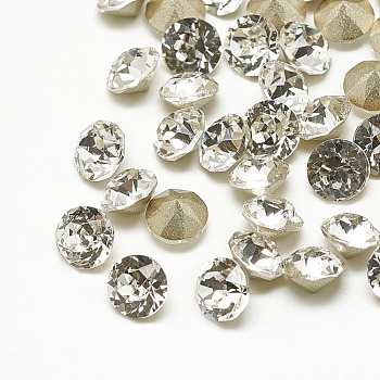 Pointed Back Glass Rhinestone Cabochons, Back Plated, Faceted, Diamond, Crystal, 6x5.5mm