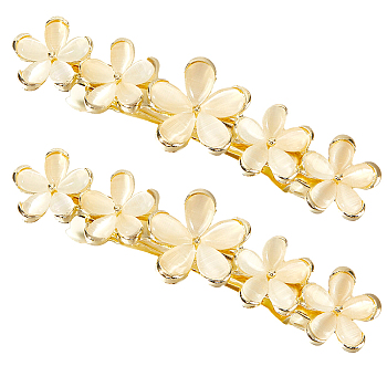 3Pcs Flower Alloy Cat Eye Hair Barrettes, Hair Accessories for Women Girl, Golden, 67x18.5x15mm