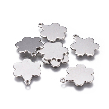201 Stainless Steel Stamping Blank Tag Charms, Flower, Stainless Steel Color, 14.5x11x0.8mm, Hole: 1.2mm