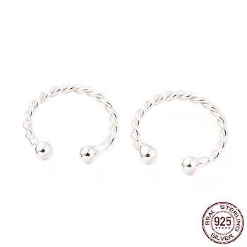 Rhodium Plated 925 Sterling Silver Cuff Earrings, Twisted with Round, Platinum, 12x2mm