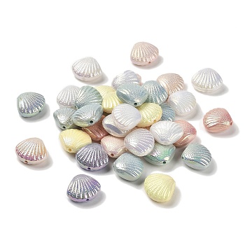 UV Plating Opaque Rainbow Iridescent Acrylic Beads, Shell Shape, Mixed Color, 14.5x16.5x7.5mm, Hole: 1.6mm