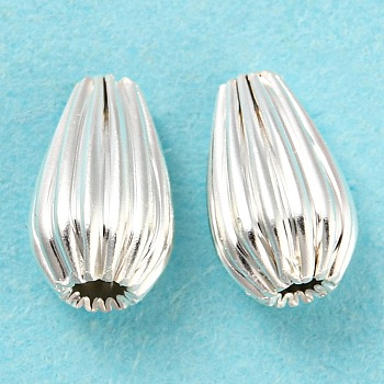 Eco-friendly Brass Beads, Cadmium Free & Lead Free, Long-Lasting Plated, Corrugated Teardrop, 925 Sterling Silver Plated, 8x5mm, Hole: 1.2mm