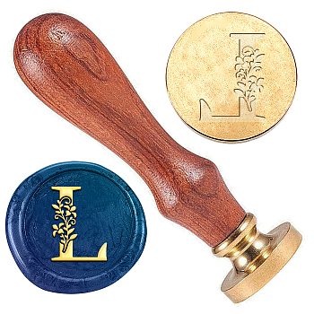 Wax Seal Stamp Set, Golden Tone Sealing Wax Stamp Solid Brass Head, with Retro Wood Handle, for Envelopes Invitations, Gift Card, Letter L, 83x22mm, Stamps: 25x14.5mm