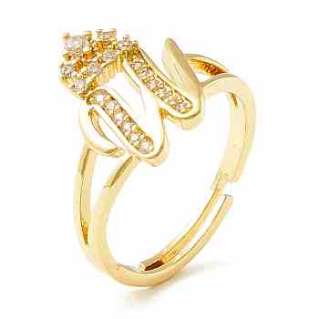 Clear Cubic Zirconia Initial Letter with Crown Adjustable Ring, Real 18K Gold Plated Brass Alphabet Ring for Women, Cadmium Free & Lead Free, Letter.W, US Size 6(16.5mm)