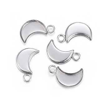 304 Stainless Steel Pendant Cabochon Settings, Plain Edge Bezel Cups, Moon, Stainless Steel Color, 16.5x9.5x1.4mm, Hole: 1.8mm, Tray: 12x6mm