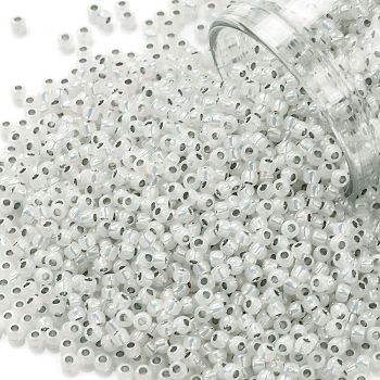 TOHO Round Seed Beads, Japanese Seed Beads, (2100) Silver Lined Milky White, 11/0, 2.2mm, Hole: 0.8mm, about 1103pcs/10g