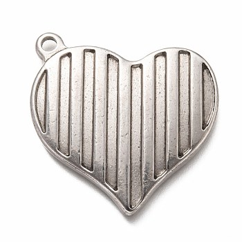 Non-Tarnish 304 Stainless Steel Pendants, Heart with Stripe Pattern, Stainless Steel Color, 34x35x3.5mm, Hole: 2.5mm