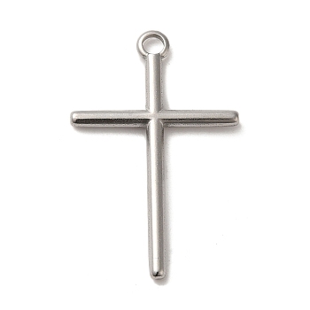 304 Stainless Steel Pendants, Cross Charms, Stainless Steel Color, 34x22x2mm, Hole: 2.5mm