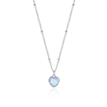 Heart 925 Sterling Silver  Moonstone Pendant Necklaces, Platinum, 15.75 inch(40cm)