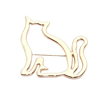 Cat Outline Alloy Brooch, Hollow Kitten Badge for Clothes Backpack, Golden, 45x45mm