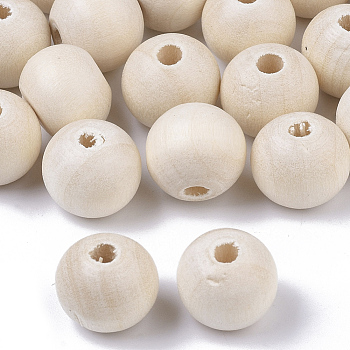 Natural Unfinished Wood Beads, Waxed Wooden Beads, Smooth Surface, Round, Floral White, 10mm, Hole: 2.5mm