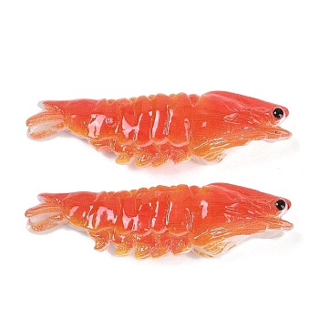 Resin Cabochons, Imitation Food, Shrimp, Orange Red, 69x20x15mm