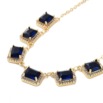 Rack Plating Brass Micro Pave Cubic Zirconia Necklaces, with Rectangle Glass, Cadmium Free & Lead Free, Midnight Blue, 15.55~15.75 inch(395~400mm)